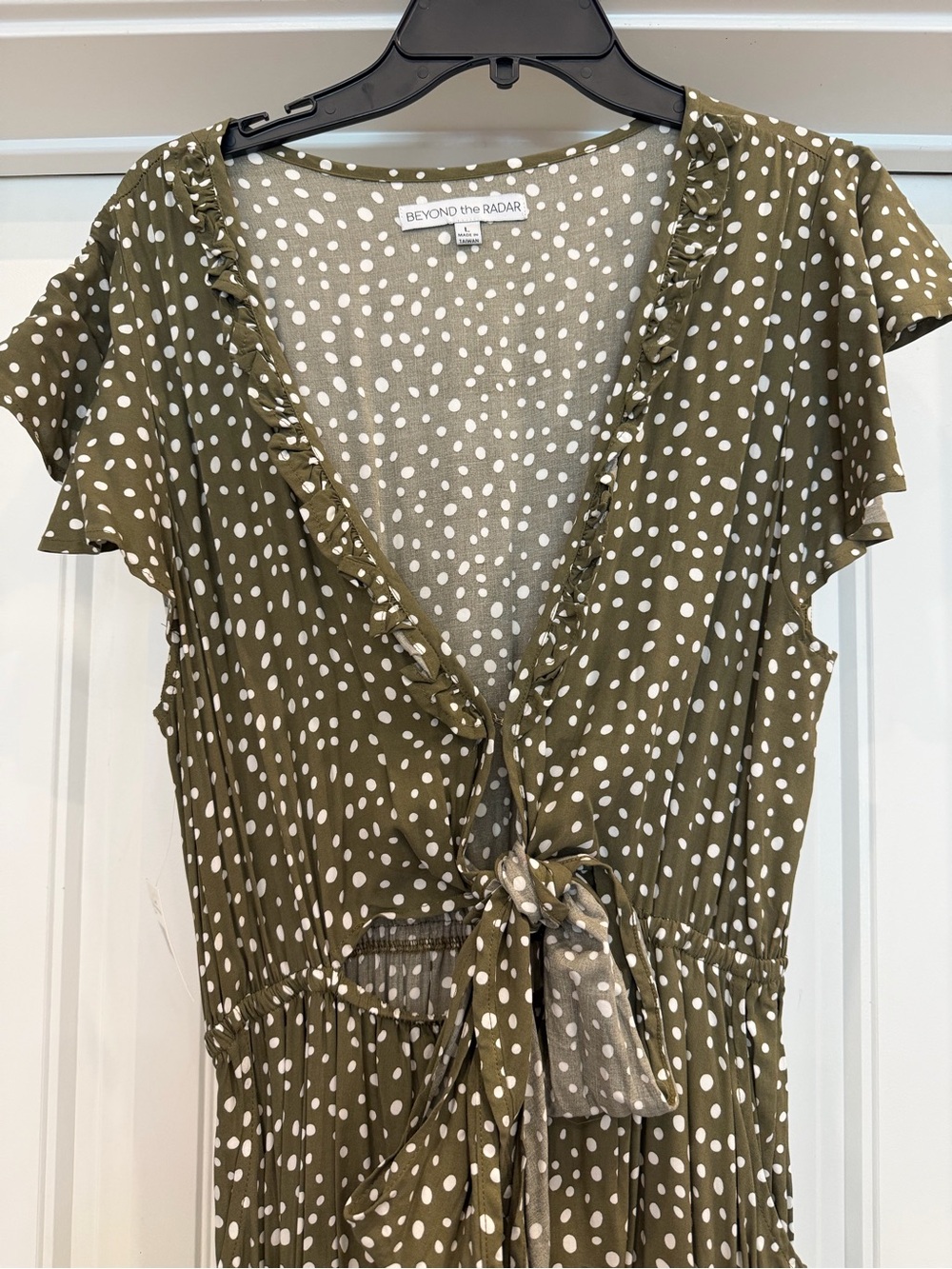 Beyond The Radar Olive Polka Dot High-Low Dress - Picture 6 of 7